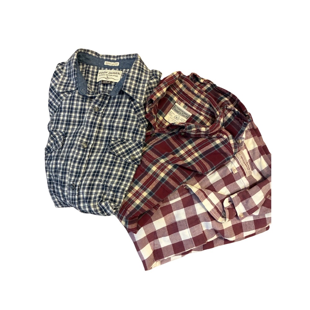 Mens Cotton Flannel Shirt Bundle Cody James Arrow NorthCrest Plaid Medium 3pk